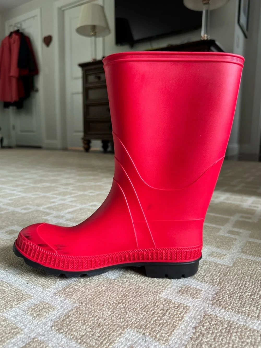 Kamik Waterproof Rubber Rain Boots Bright Red Black Lug Sole Kids Size 5